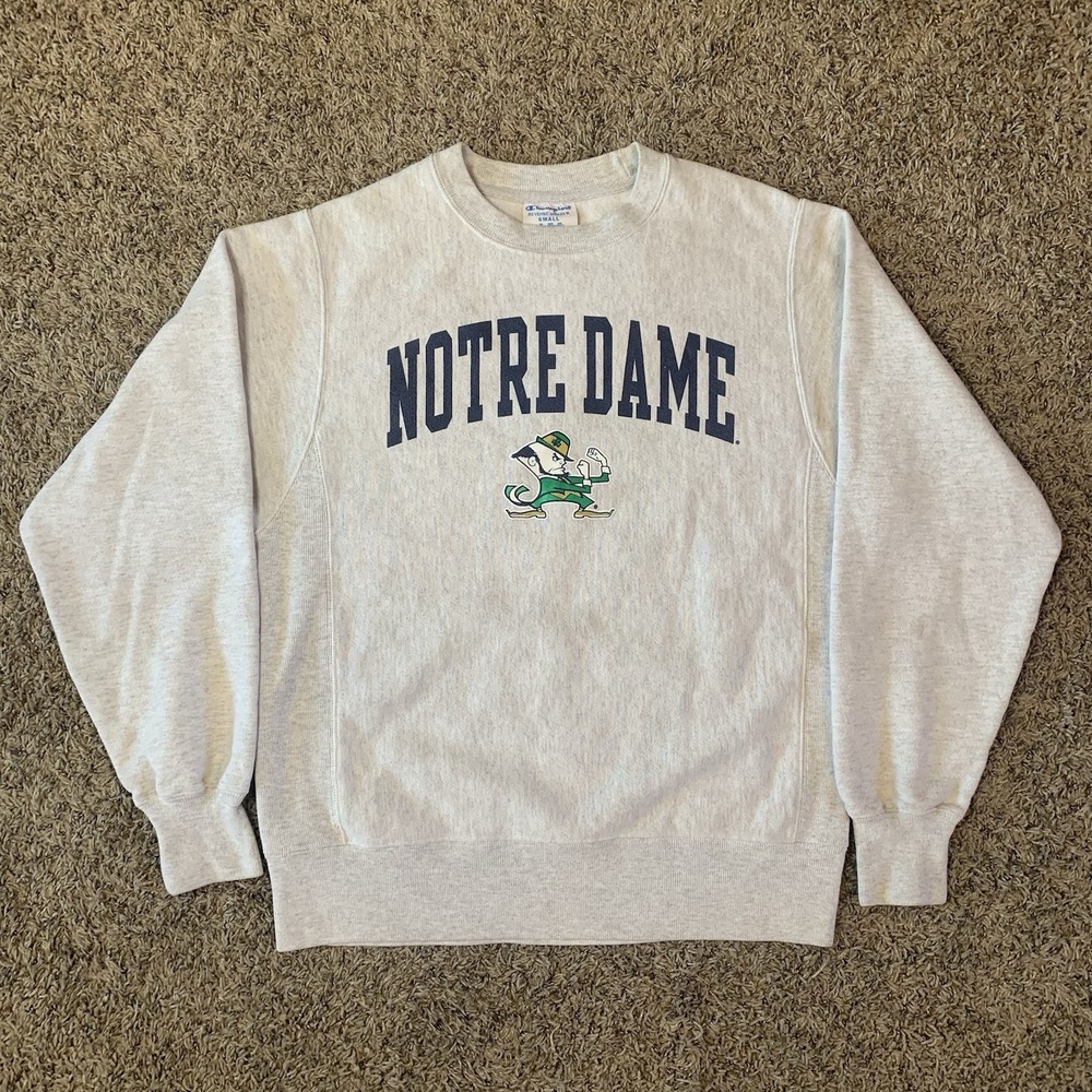 Vintage Notre Dame Champion Sweatshirt Adult Small Reverse Weave Crewneck Logo
